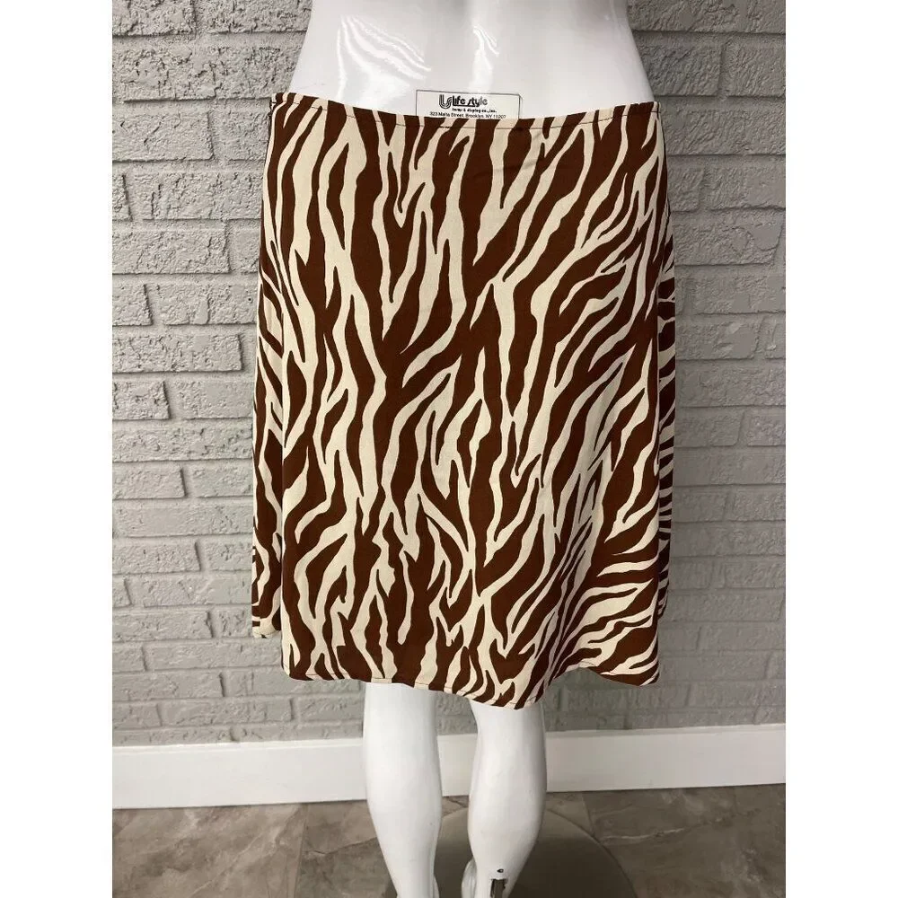 Style Rack Women's Brown / Cream Zebra Print 2 PCS Tie Top Skirt Set Size L NWT